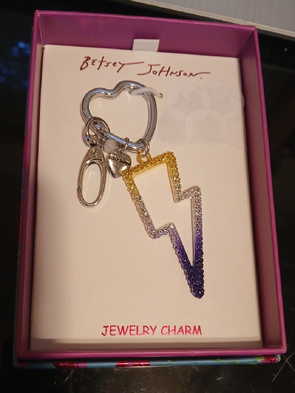 Betsey Johnson Yellow White Purple Rhinestone Lightning Bolt Keychain